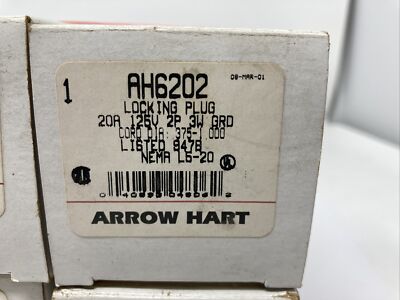 (Lot of 2) ARROW HART AH6202 LOCKING PLUG, 20A, 125V, 2P, 3W, GROUND