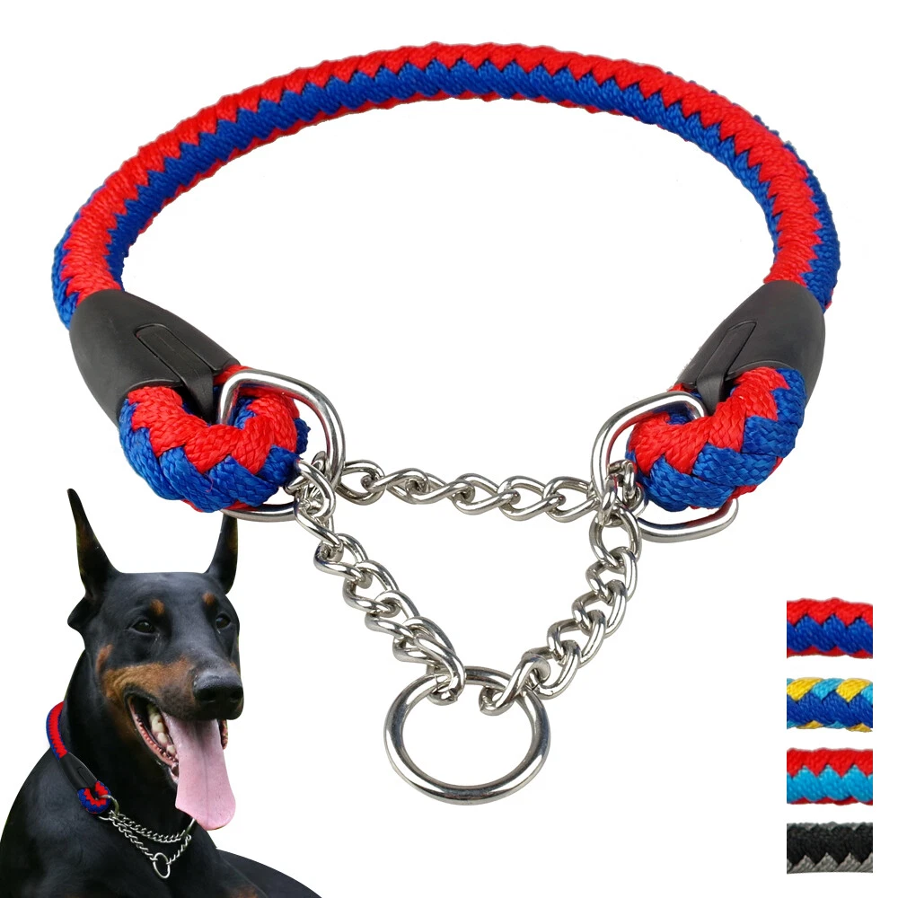 Dog Martingale Collars Braided Nylon Rope Large Dogs Chain Choke Training Collar
