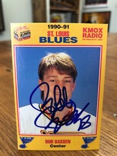 1990-91 KODAK KMOX ST. LOUIS BLUES BOB BASSEN SIGNED AUTOGRAPHED CARD A