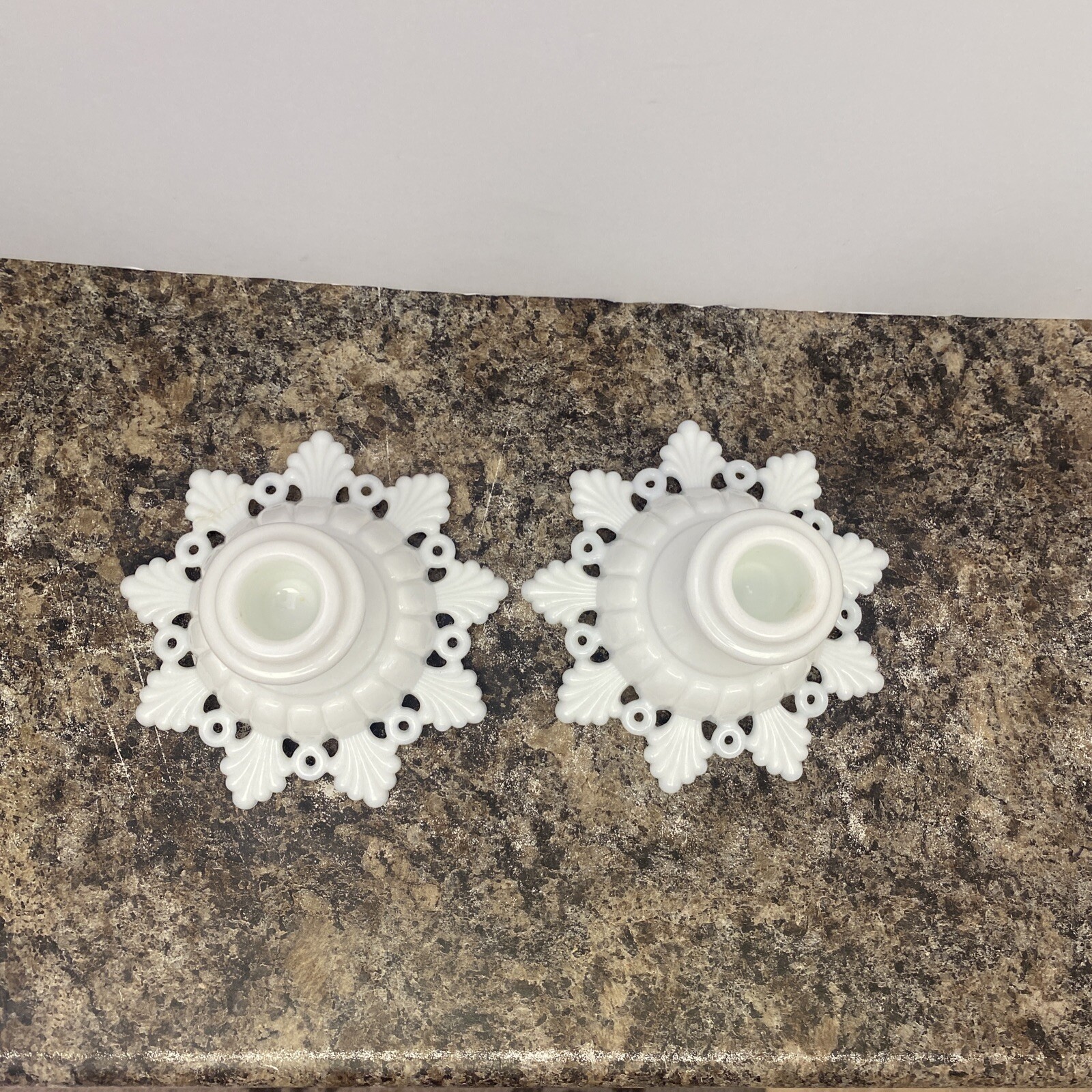 Vintage Westmoreland Milk Glass Candle Holder with Ring & Petal Lace Design-image