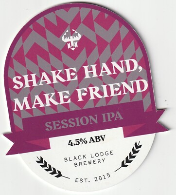 GEBRAUCHTER PUMPENCLIP VORNE - SCHWARZE LODGE BRAUEREI - HAND SCHÜTTELN, FRIEND SESSION IPA