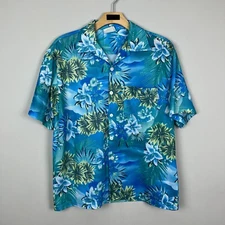 Third Rail Shirt Mens Large Blue Green Mesh Hawaiian Button Up Tropical Floral L