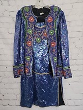 Vintage I. Magnin Womens Multicolor Paisley Sequin Beaded Silk 3 Piece Set Sz M
