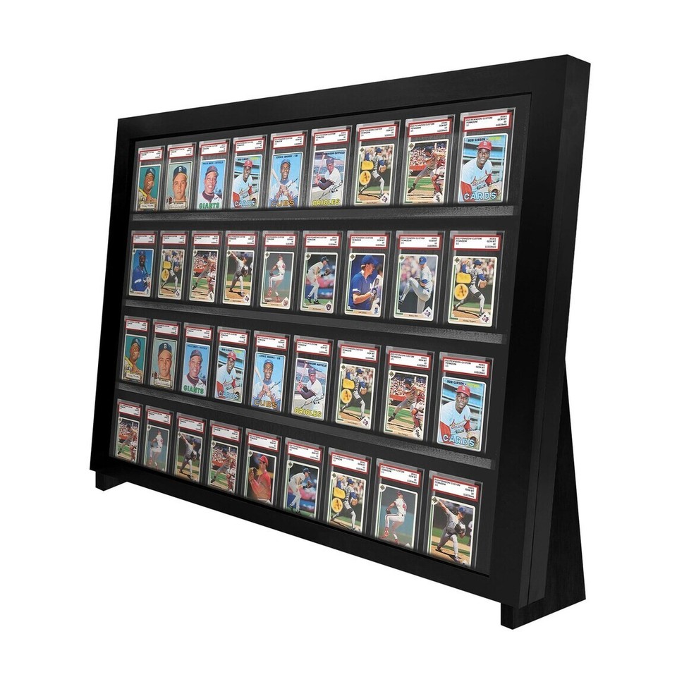 Graded Trading Card Display Case 36 PSA Slabs Tabletop USA Sport Wood ...