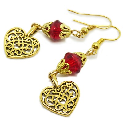 Gorgeous Valentine Filigree Heart and Glass Bead Earrings By SoniaMcD