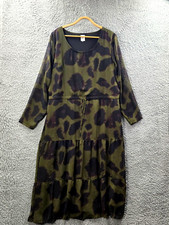 Womens Midi A-line Dress Plus Size 14 Green Black Long Sleeve Drawstring Waist