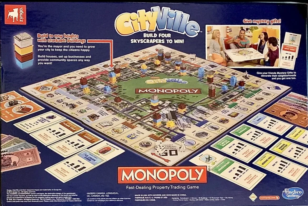 CityVille Monopoly, Fast-dealing property trading board game, Hasbro  Gaming, 8+