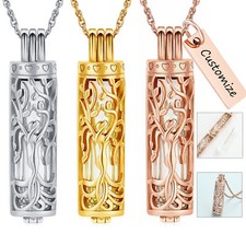 Cut Out Tree of Life Cylinder w/ Glass Urn Urn Pendant Necklace Cremation Ashes