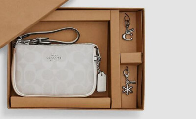 COACH Boxed NOLITA 15 Canvas Signature w/2 Charms Chalk Glacier 