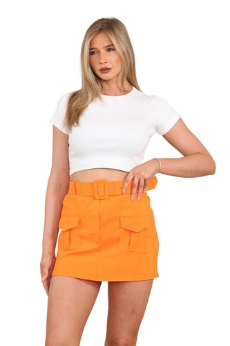 Para mujeres Damas Cintura Alta Cinturón Carga Bolsillos Falda Verano Fiesta Pantalones Cortos Falda - Imagen 13 de 14