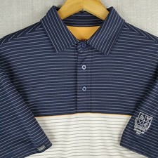 STRAIGHT DOWN Size Medium Mens Blue/White Stripe Stretch Golf Polo Shirt Wicking