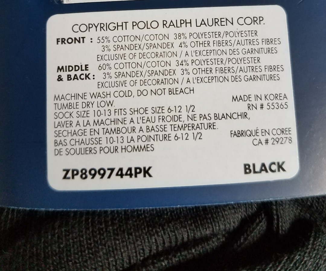 PONY Polo Ralph Lauren 3pz calze pantaloni girocollo 3 paia calze eleganti classiche nere taglia L