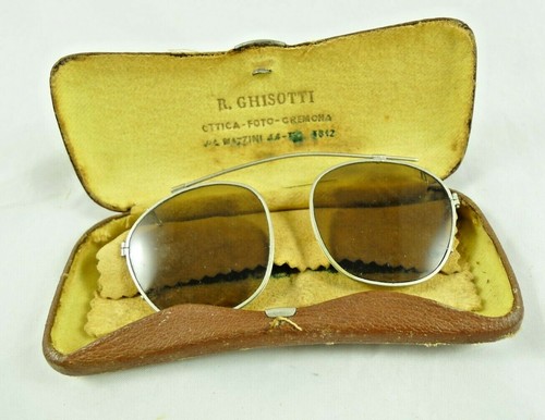 VECCHI OCCHIALI DA SOLE COPRI LENTI VINTAGE SUNGLASSES 1930 ART DECO BROWN  LENS | eBay