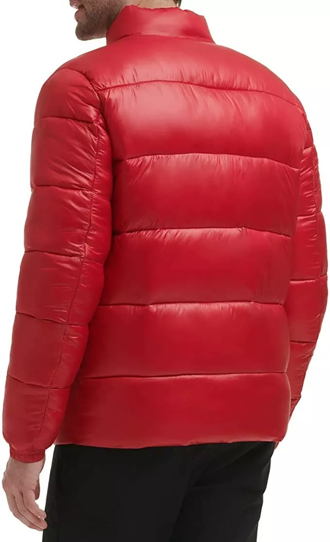 Red high shine puffer jacket cheap