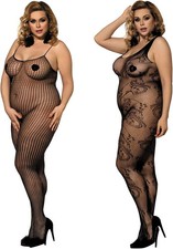 2 Pack Womens One Size Fishnet Bodystockings Striped Lingerie Crotchless Bodysui