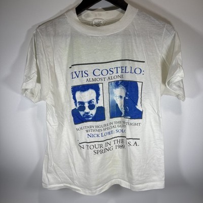 Vintage Elvis Costello Nick Lowe T Shirt Sz L Official Concert Almost Alone  87