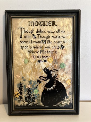 Antique Silhouette Framed Picture Dried Flower  Milkweed Silk  Victorian Lady