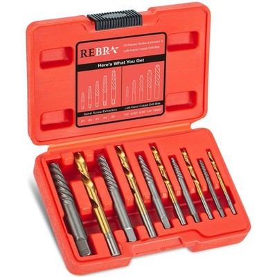 Screw Extractor Set, 37# Cr-Mo & 6542 HSS Steel Cobalt Left-Hand Drill Bit, E...
