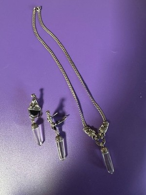 Vtg Ari D Norman Art Deco silver, crystal & Onyx Panther Earrings & Necklace