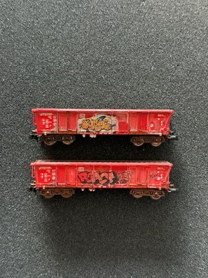 Fleischmann Rolldachwagen DB Cargo gealtert mit Graffiti Spur N
