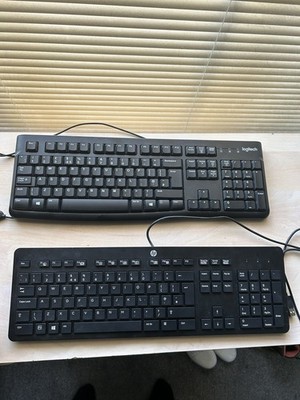 Zwei x kabelgebundene USB Tastatur Bundle HP KU-1469 + Logitech K120 schwarz UK Layout