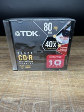 TDK Black CD-R 80 Min 700MB 40X Recordable Discs Slim Case 10 Pack New Sealed