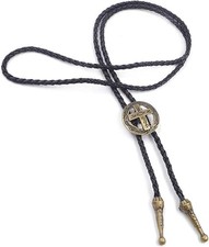 Vintage Style Bolo Tie Western Cowboy Leather Rodeo Bola Cross Shield-g