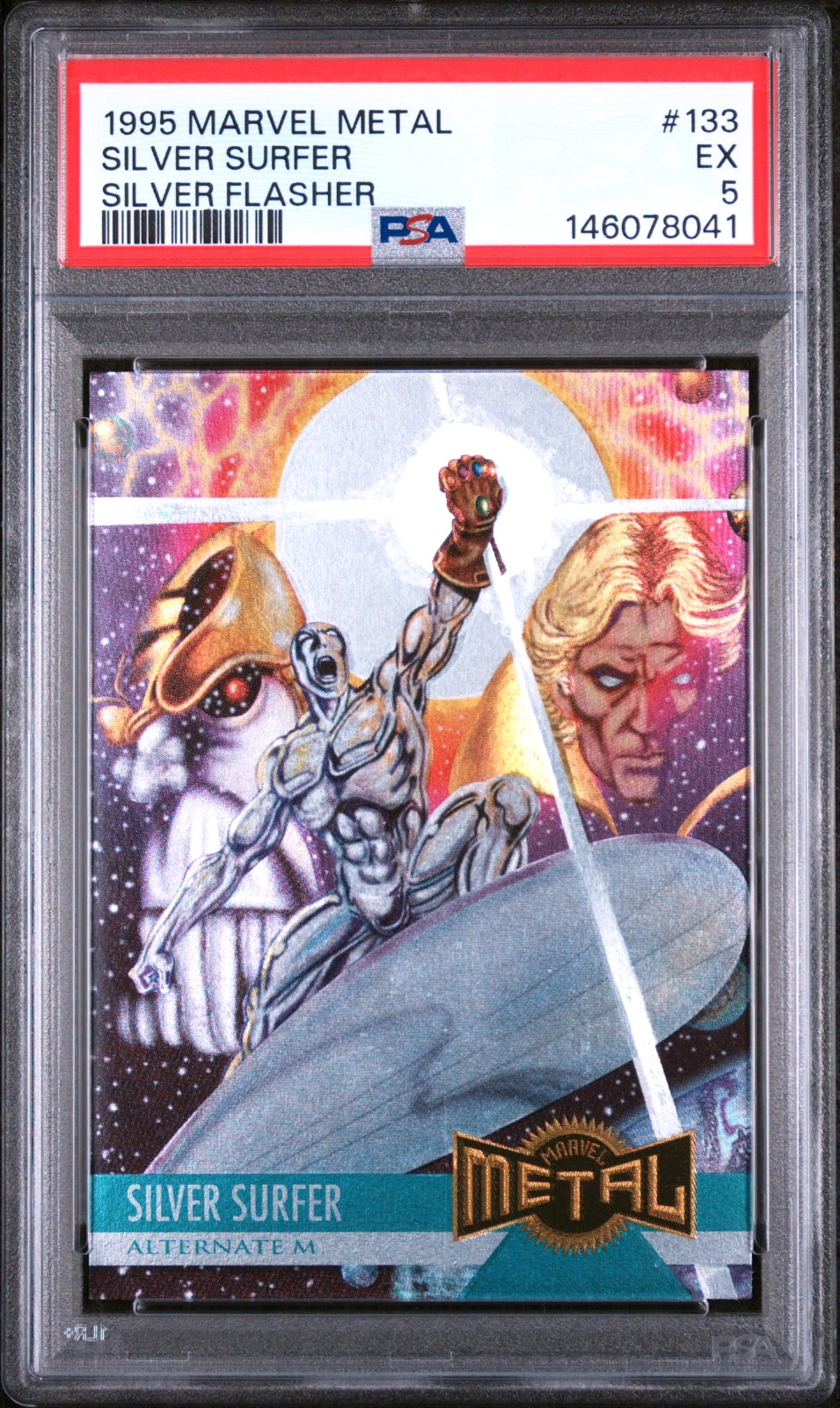 1995 Fleer Marvel Metal SILVER FLASHER #133 Silver Surfer Alternate M PSA 5 view 1