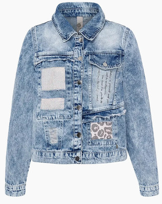 TREDY Frühling NEU Jeans Jacke Denim  XXL 44 46 48 50 Glitzer Leo Risse Fetzen