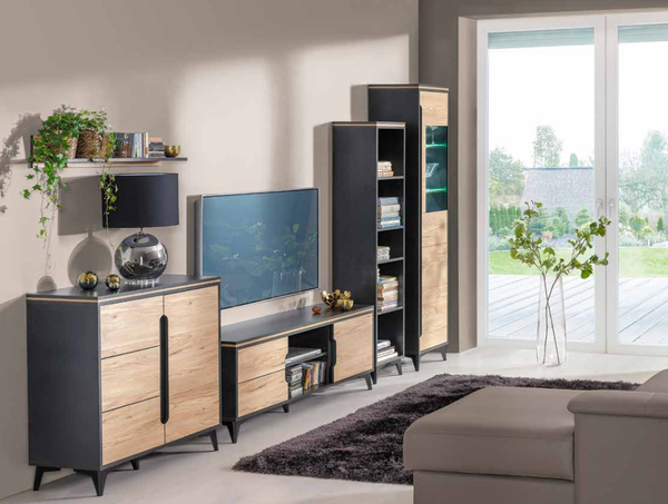 Edle Designer Wohnwand Grau Beige WohnwäNde Vitrine Kommode Wohnzimmer Set 4Tlg.-image