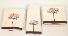 Croft & Barrow 2 Hand & 1 Fingertip Towel Set Tan with Fall Tree Brown Accent
