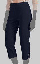 JM Collection Women's Blue Pull-On Lattice-Hem Capri Pants Petite Size PXL