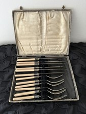 Vintage EP 12 Piece Silver Plated Bone Effect Handle Cutlery Set Decorative Box