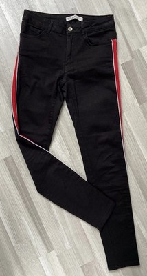 Zara Basic Z1975 Denim Skinny Jeans Schwarz Rot Weißer Seitenstreifen Gr. 38