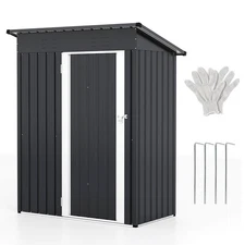 5 x 3 FT Outdoor Storage Shed Galvanized Metal Tool House with Sloped Roof Gray