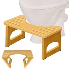 Foldable Toilet Stool, 7 Inch Poop Stool for Bathroom, Bamboo Toilet Stool Sq...
