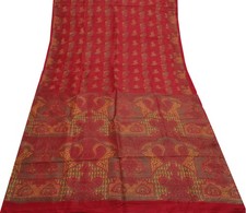 Sushila Vintage Red Indian Saree 100 Pure Silk Printed Soft Craft 5 Yard Fabric