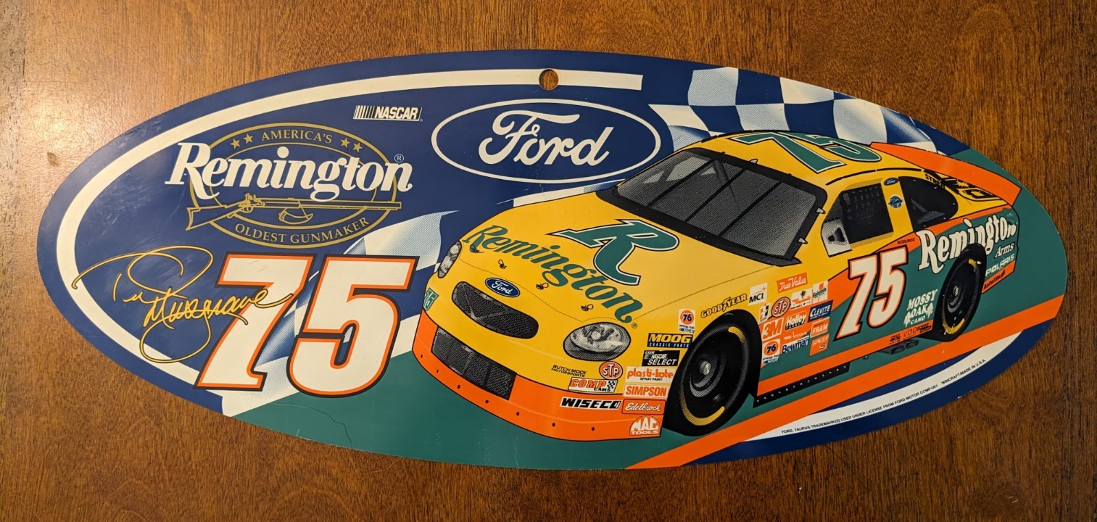 VTG Ted Musgrave #75 Nascar Wincraft Plastic Sign 19"X8" Ford Taurus Remington 