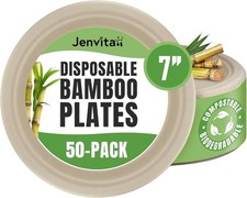 Bamboo Biodegradable Plates 50-Pack 7-inch Sturdy Microwave Safe Heavy Duty