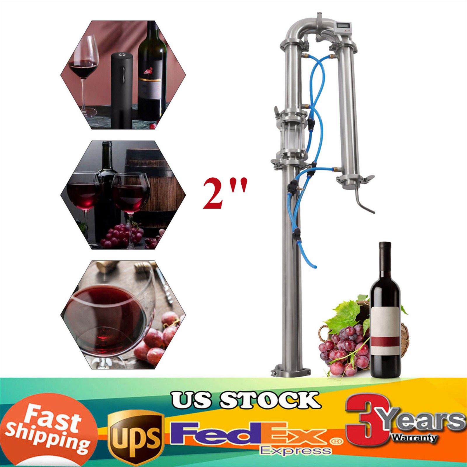 2 inch Stainless Steel Moonshine Reflux Distilling Column Brew Wine Making Tool