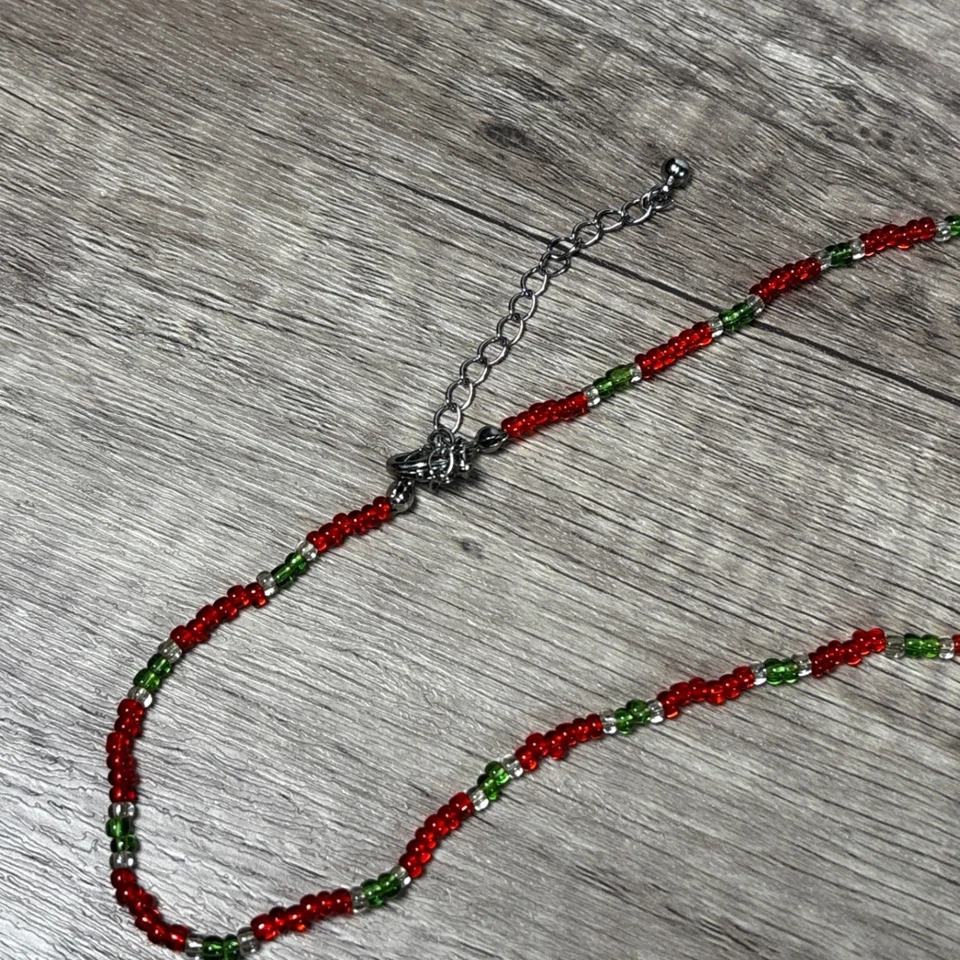 Lindo Muñeco de Nieve Cuentas Cordón Collar Rojo Verde Navidad Vacaciones Dije Llavero Foto 4 de 4