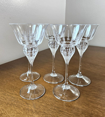 Set of 5 Spiegelau Crystal Wine Glasses Etched Design Pattern SPI25 Germany