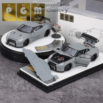 PGM 1:64 Gray GTR R35 Pandem Engine Round Model Diecast Display Car