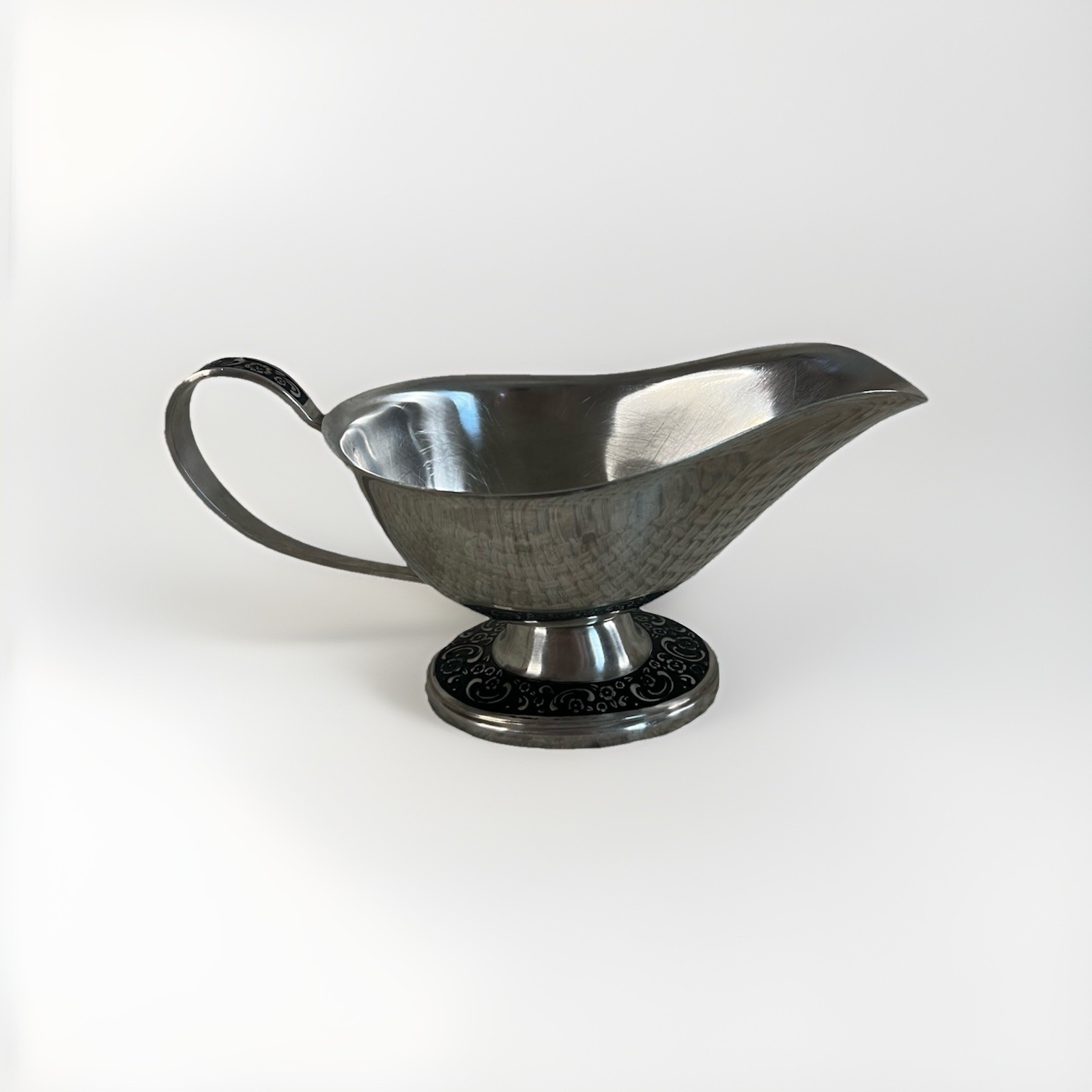 Vintage Oneida Custom Stainless Gravy Boat Floral Pattern