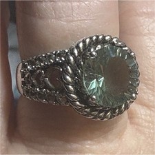 Sterling Silver 925 Green Quartz Bezel Band Ring Size 7 Round