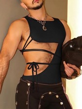 Men's Sleeveless Sports Vest with Side Hollow Out Straps Casual Top