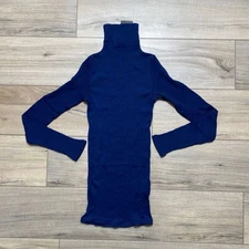 Club Monaco Womens Julie Ribbed Turtleneck Cashmere Blend Top Size XS Blue
