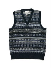 Jamieson's Fair Isle Knit Vest M Navy multicolor Shetland Wool Scotland