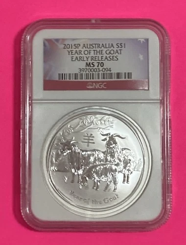 2015P 1oz Australia Lunar Series II Year of The GOAT Silver $1 Coin NGC MS70