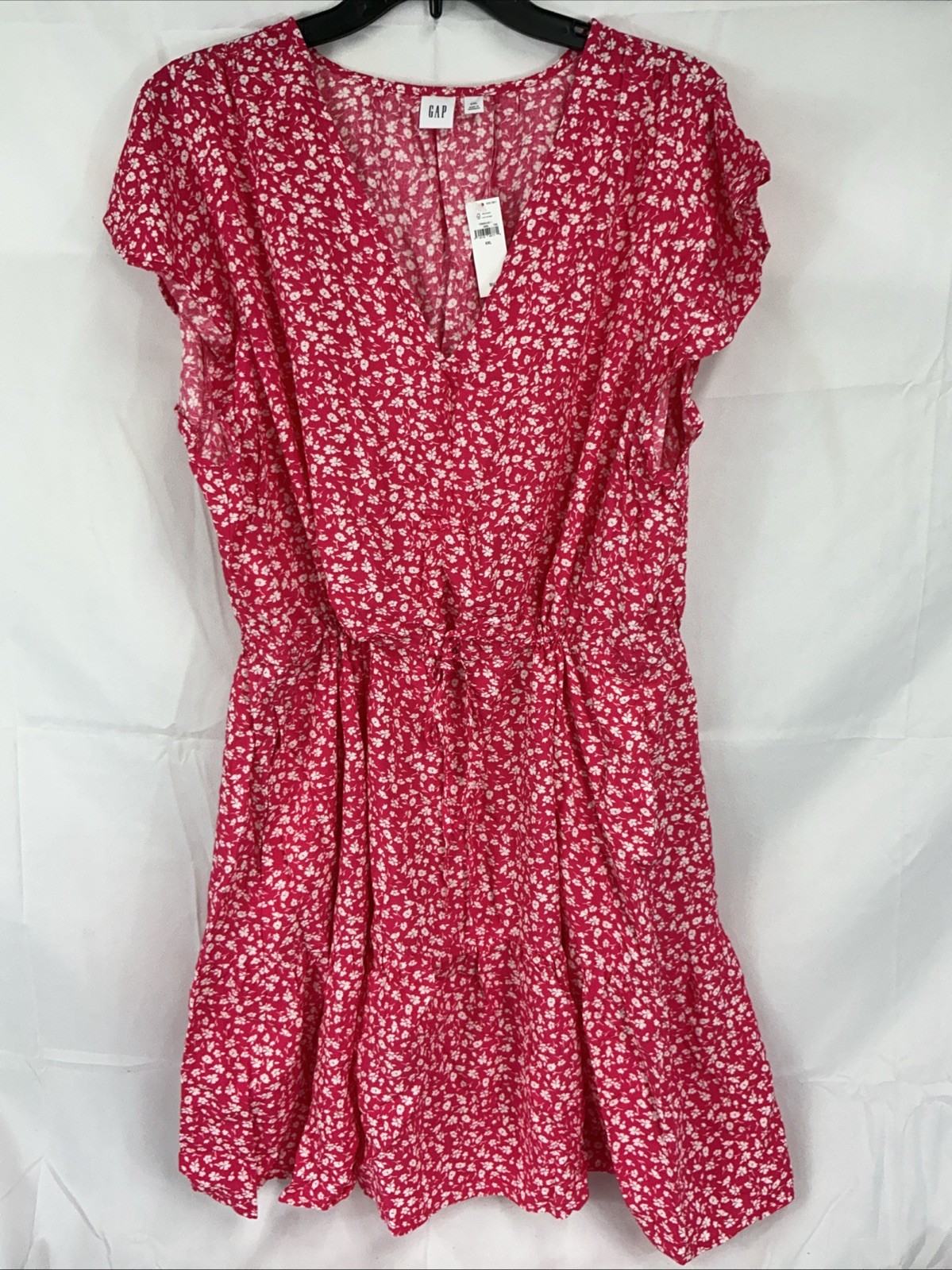 NWT GAP Women's XXL Red Floral Flutter Sleeve Tie-Waist Mini Dress White Flowers